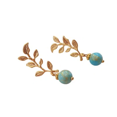 Way To Chic Women's Gold / Blue Turquoise Jade Earrings On Golden Laurel