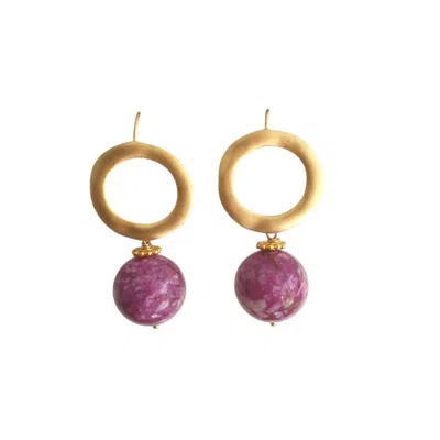 Way To Chic Women's Gold / Pink / Purple Imperial Jasper Purple Earrings