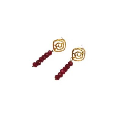 Way To Chic Women's Gold / Red Gold Plated Stud Earrings With Malaysian Jade