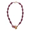 Way To Chic Women's Gold / Red One Of A Kind Burgundy Agate And Malaysian Jade Necklace With Delicate Flower Bro