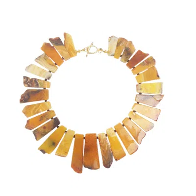 Way To Chic Women's Golden Earth: Statement Necklace Of Yellow Agate & Black Malaysian Jade