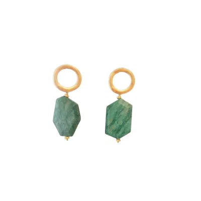 Way To Chic Women's Green / Gold Carved Agate Statement Earrings In Multi