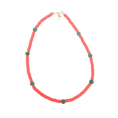 Way To Chic Women's Green / Orange Unisex Beaded Summer Necklace – Orange Polymer With Green Lava Beads In Multi