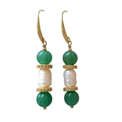 Way To Chic Women's Green Pearl Earrings With Aventurine Accents