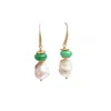 Way To Chic Women's Green / White / Gold Baroque Pearls & Jade Earrings