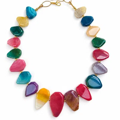 Way To Chic Women's Multicolour Agate Statement Necklace With Gold-plated Accents