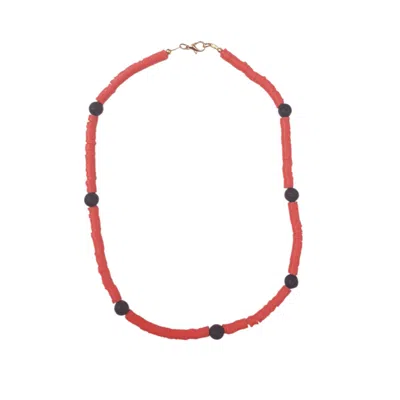 Way To Chic Women's Orange / Black Unisex Beaded Summer Necklace – Orange Polymer With Black Lava Beads In Multi