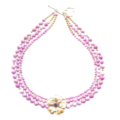 Way To Chic Women's Pink / Gold Blush Bloom Rhodonite Necklace In Multi
