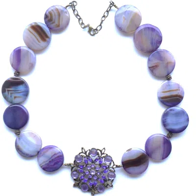 Way To Chic Women's Pink / Purple / Brown Purple Agate Necklace With Crystal Pendant