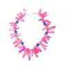 Way To Chic Women's Pink Quartz Statement Necklace With Blue Agate