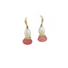 Way To Chic Women's Pink / White / Gold Timeless Pearl & Pink Agate Earrings With Golden Details In Gold