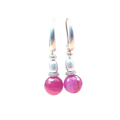 Way To Chic Women's Purple / Silver / Grey Grey Freshwater Pearls & Faceted Purple Agate Earrings In Pink