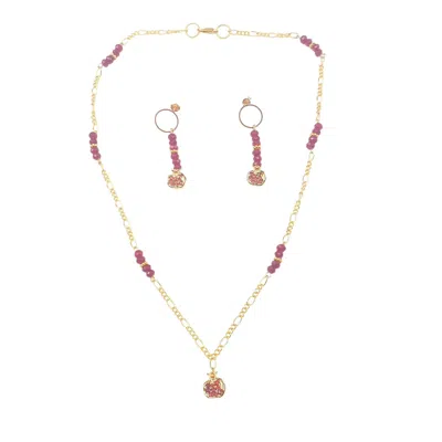 Way To Chic Women's Red / Gold Fruit Of Elegance: Malaysian Jade & Pomegranate Set In Multi