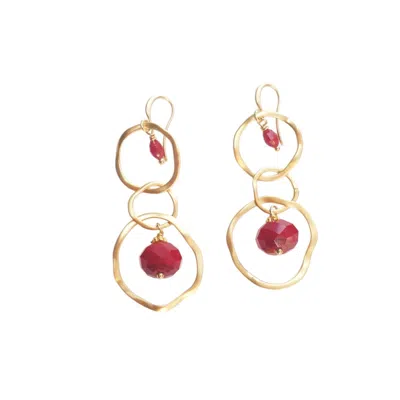 Way To Chic Women's Red / Gold Red Agate Earrings On Gold Plated Circles