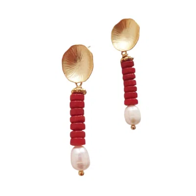 Way To Chic Women's Red Pearls And Coral Earrings