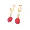 Way To Chic Women's Red / White / Gold Stud Earrings With Red Coral & Pearl