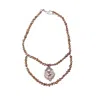 Way To Chic Women's Silver / Brown Bronze Pearl Necklace With Rare Find Sterling Silver Vintage Pendant