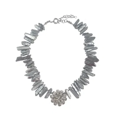 Way To Chic Women's Silver Quartz Necklace With Crystal Brooch Pendant