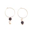 Way To Chic Women's White / Black / Gold Hoop Earrings With Lava Beads