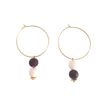 Way To Chic Women's White / Black / Gold Hoop Earrings With Lava Beads