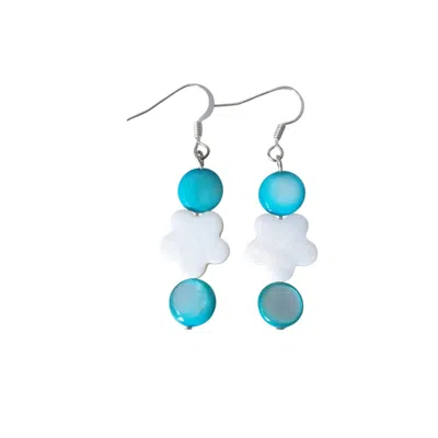 Way To Chic Women's White / Blue Delicate Natural Shell Earrings In Multi