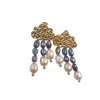 Way To Chic Women's White / Gold / Blue Pearl Earrings On Stud Clouds