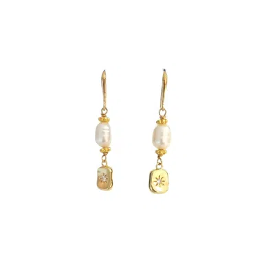Way To Chic Women's White / Gold Golden Pearl Drop Earrings