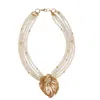 Way To Chic Women's White / Gold One Of A Kind Sea Bamboo Statement Necklace With Brooch Pendant