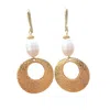 Way To Chic Women's White / Gold White Pearl Drop & Gold Disc Earrings