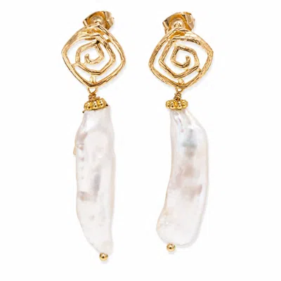 Way To Chic Women's White Uniquely Shaped Pearl Earrings On Golden Pin Studs