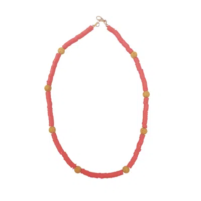 Way To Chic Women's Yellow / Orange Unisex Beaded Summer Necklace – Orange Polymer With Yellow Lava Beads