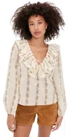 Wayf Abby Ruffle Blouse Ivory Floral Stripe In White