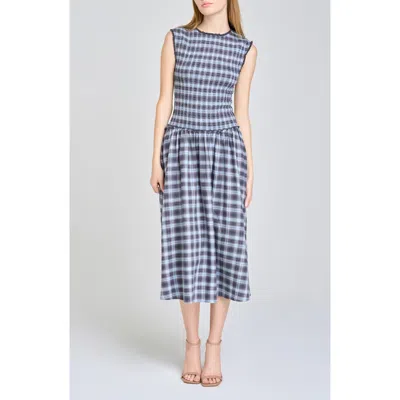 Wayf Adeline Smocked Cotton Midi Dress In Blue