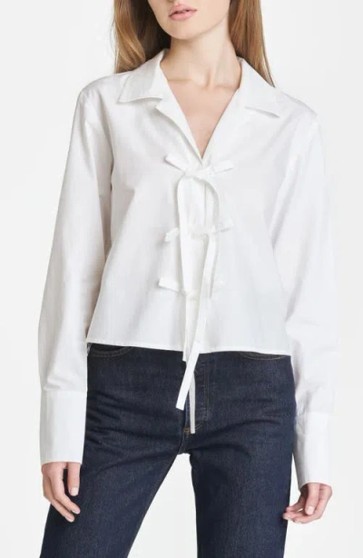 Wayf Alexandra Tie Front Cotton Poplin Top In Ivory