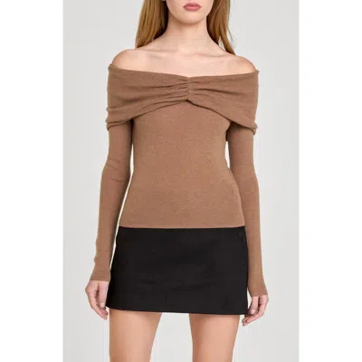 Wayf Alice Off The Shoulder Sweater In Brown
