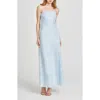 Shop Wayf All Yours Floral Jacquard Strapless Linen Blend Maxi Dress In Baby Blue Floret