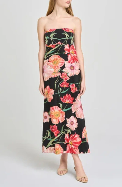 Wayf All Yours Floral Strapless Midi Dress In Multi