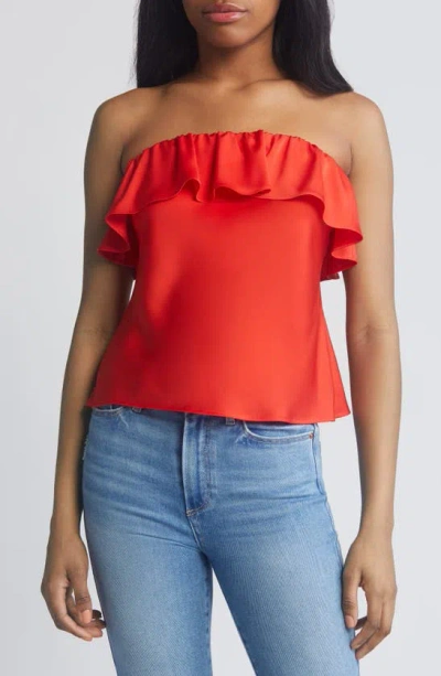 Wayf All Yours Ruffle Strapless Top In Red