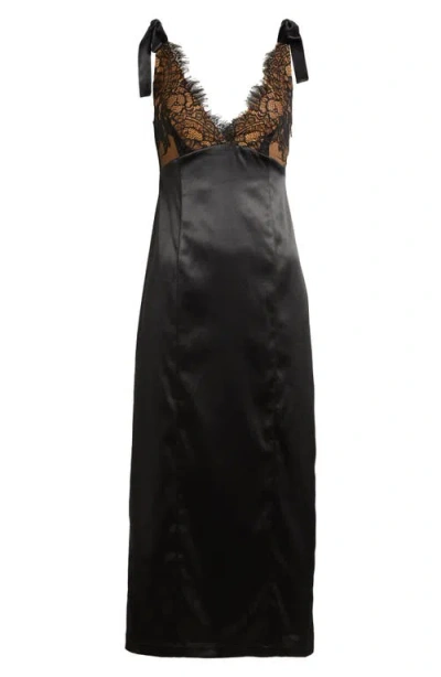 Wayf Almera Lace & Satin Cocktail Dress In Black