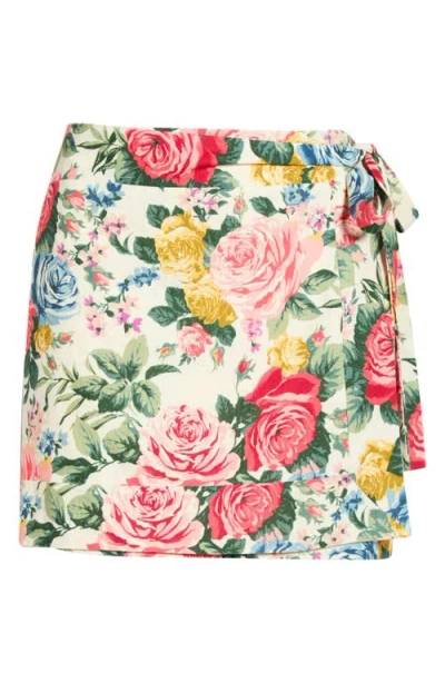 Wayf Amelia Floral Linen Blend Wrap Miniskirt In Multi