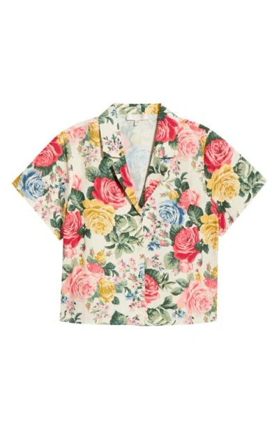 Wayf Amelia Short Sleeve Linen Blend Top In Multi