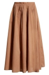 Wayf Amelie Pleated Cotton Midi Skirt In Camel