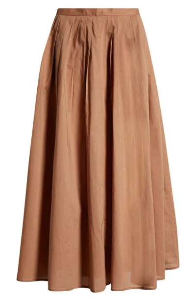 Wayf Amelie Pleated Cotton Midi Skirt In Camel