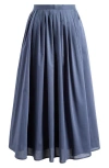 Wayf Amelie Pleated Cotton Midi Skirt In Stone Blue