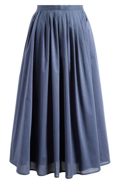 Wayf Amelie Pleated Cotton Midi Skirt In Stone Blue