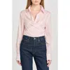 Wayf Amelie Tie Waist Cotton Button-up Shirt In Baby Pink