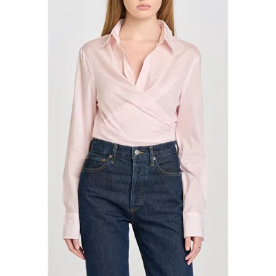 Wayf Amelie Tie Waist Cotton Button-up Shirt In Baby Pink