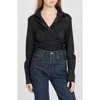 Wayf Amelie Tie Waist Cotton Button-up Shirt In Black