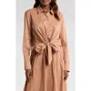 Wayf Amelie Tie Waist Cotton Button-up Shirt In Camel