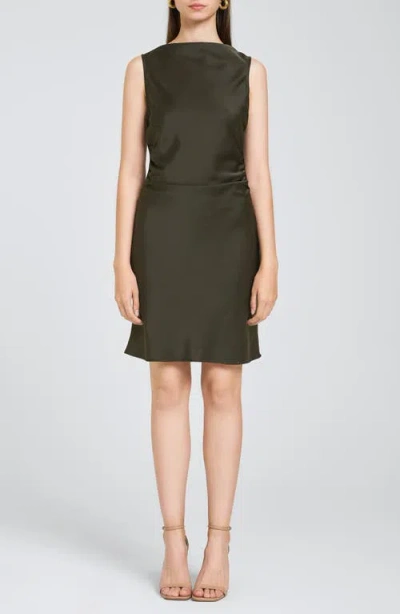 Wayf Amira Open Back Satin Minidress In Olive